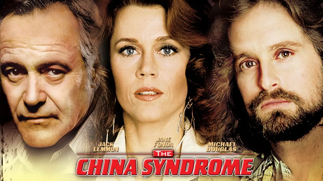 The movie poster for The China Syndrom showing Jack Lemmon, Jane Fonda, and Michael Douglas.