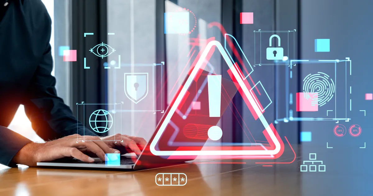 An image showing a computer hit by a cyber attack