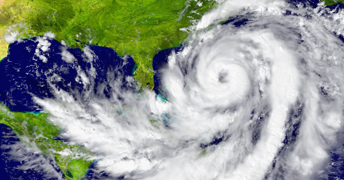 An aerial view of a hurricane. 